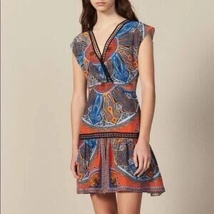 Sandro bandana-print Short-Sleeved Satin Mini Dress size 42 or US 10